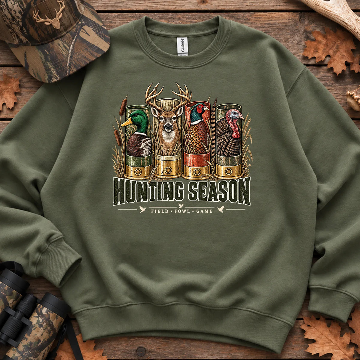 Hunting Season Field Fowl Game Sweatshirt in Military Green