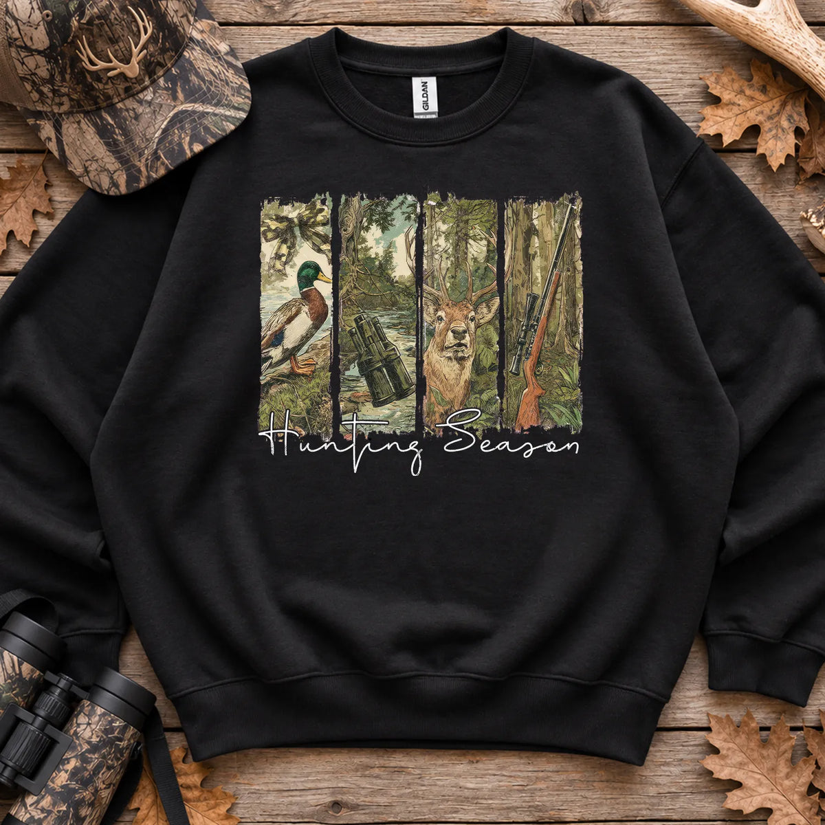 Hunting Season Forest Collage Sweatshirt in Black