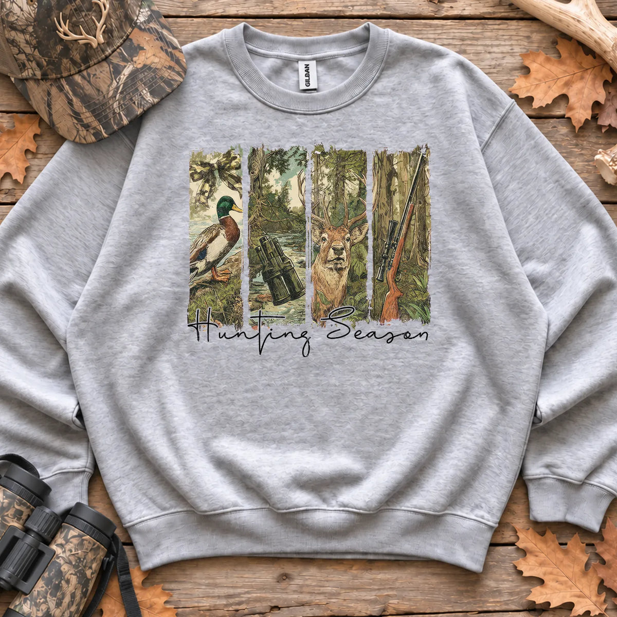 Hunting Season Forest Collage Sweatshirt in Sport Grey