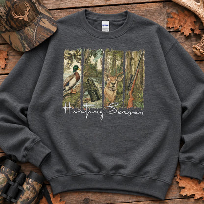 Hunting Season Forest Collage Sweatshirt in Dark Heather