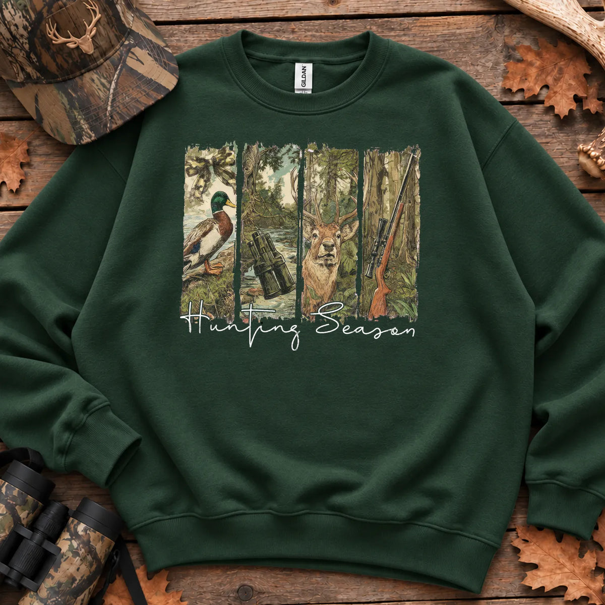 Hunting Season Forest Collage Sweatshirt in Forest Green