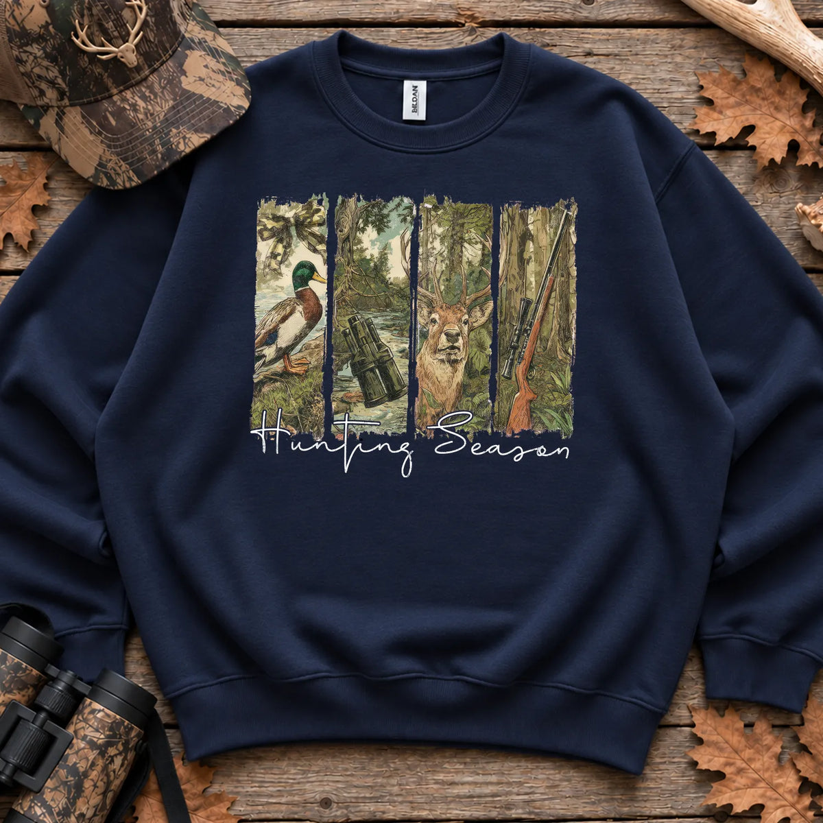 Hunting Season Forest Collage Sweatshirt in Navy