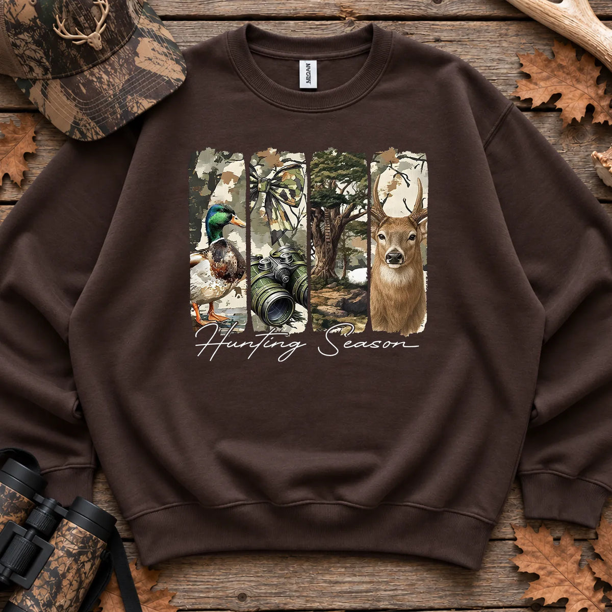 Hunting Season Wildlife Panels Sweatshirt in Dark Chocolate