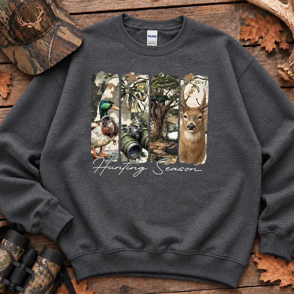 Hunting Season Wildlife Panels Sweatshirt in Dark Heather