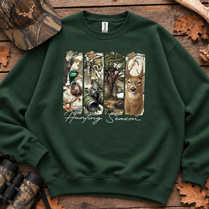 Hunting Season Wildlife Panels Sweatshirt in Forest Green