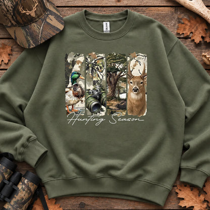 Hunting Season Wildlife Panels Sweatshirt in Military Green