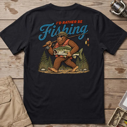 I'd Rather Be Fishing Bigfoot T-Shirt in Black