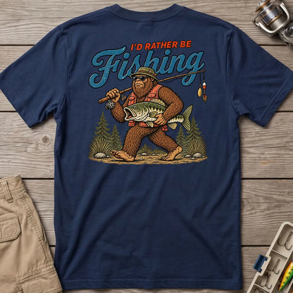 I'd Rather Be Fishing Bigfoot T-Shirt in Navy