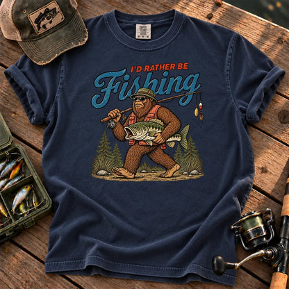 I'd Rather Be Fishing Bigfoot T-Shirt in True Navy