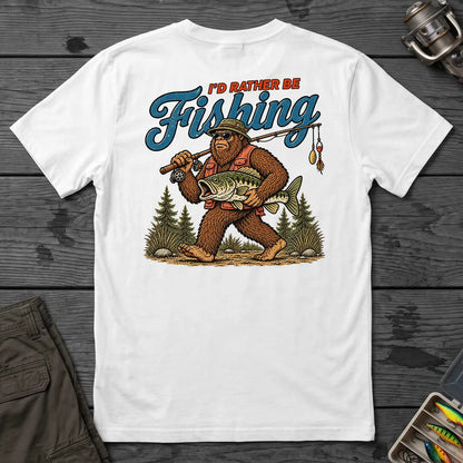 I'd Rather Be Fishing Bigfoot T-Shirt in White