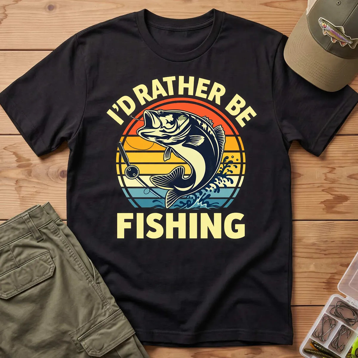 I'd Rather Be Fishing T-Shirt in Black