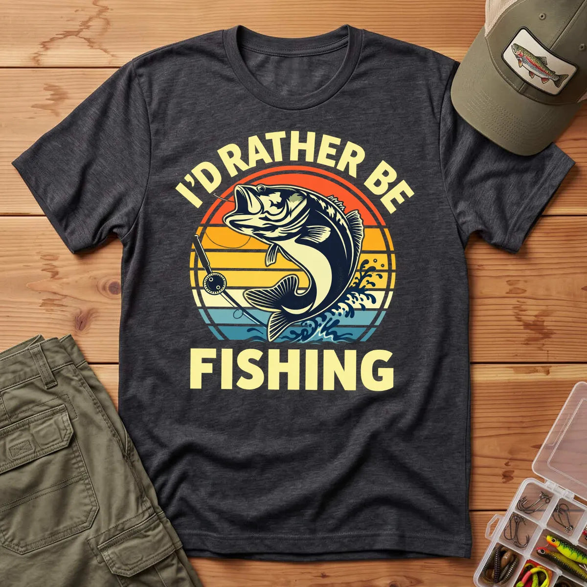 I'd Rather Be Fishing T-Shirt in Dark Heather