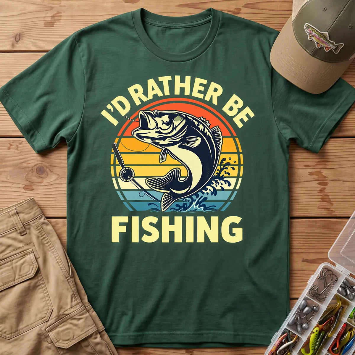I'd Rather Be Fishing T-Shirt in Forest Green