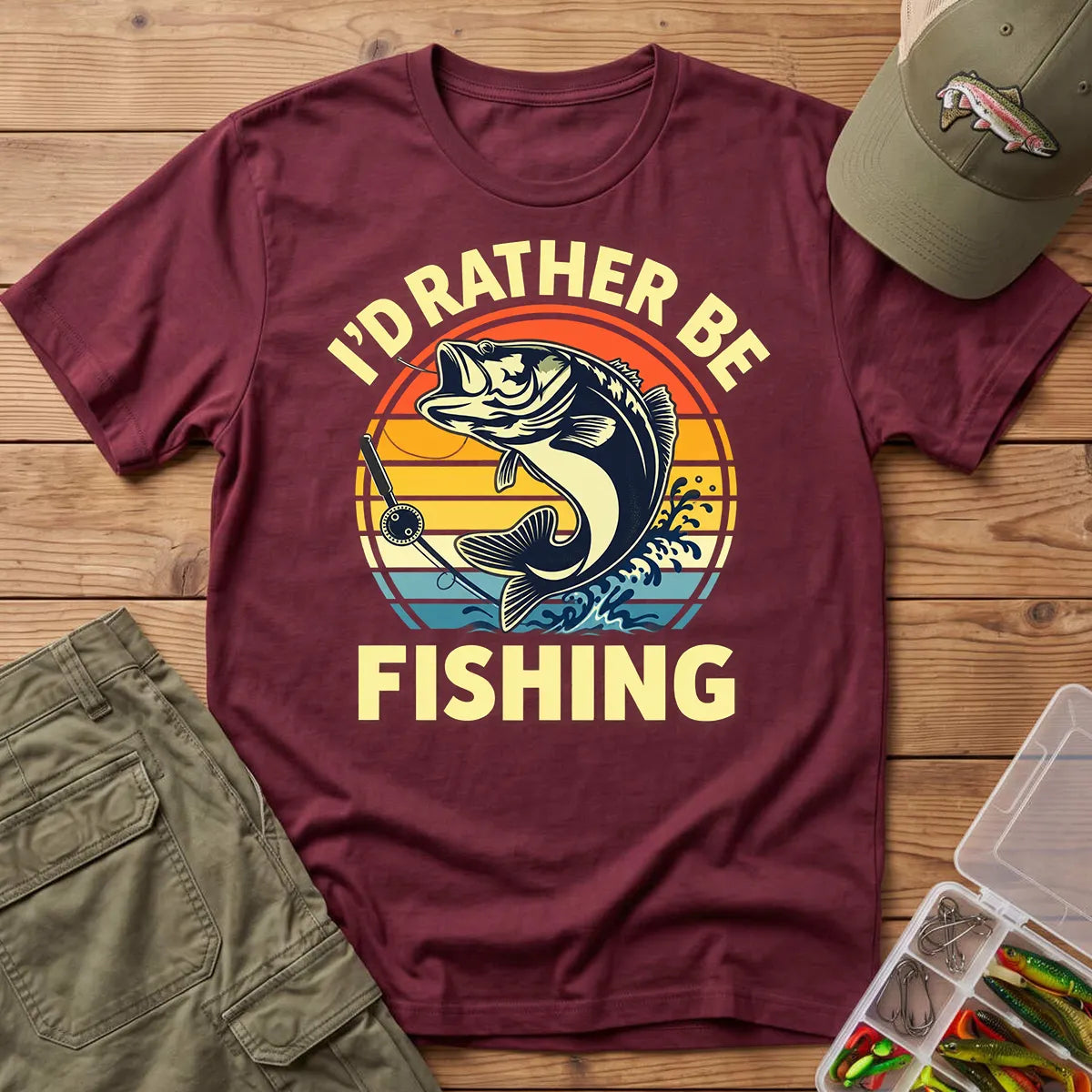I'd Rather Be Fishing T-Shirt in Maroon