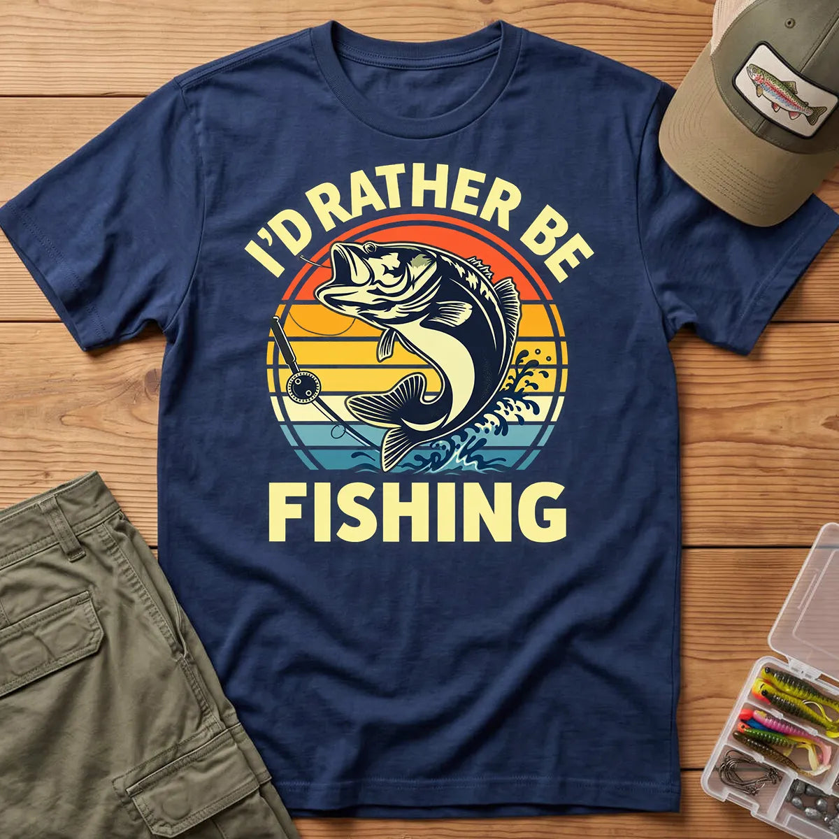 I'd Rather Be Fishing T-Shirt in Navy