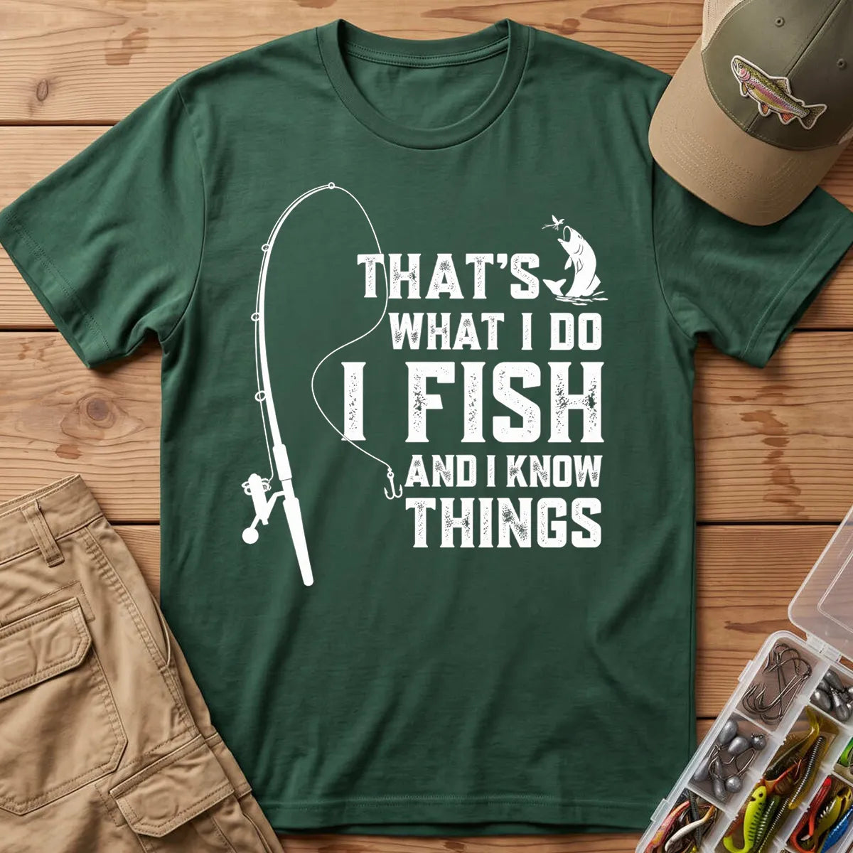 I Fish and I Know Things T-Shirt in Forest Green