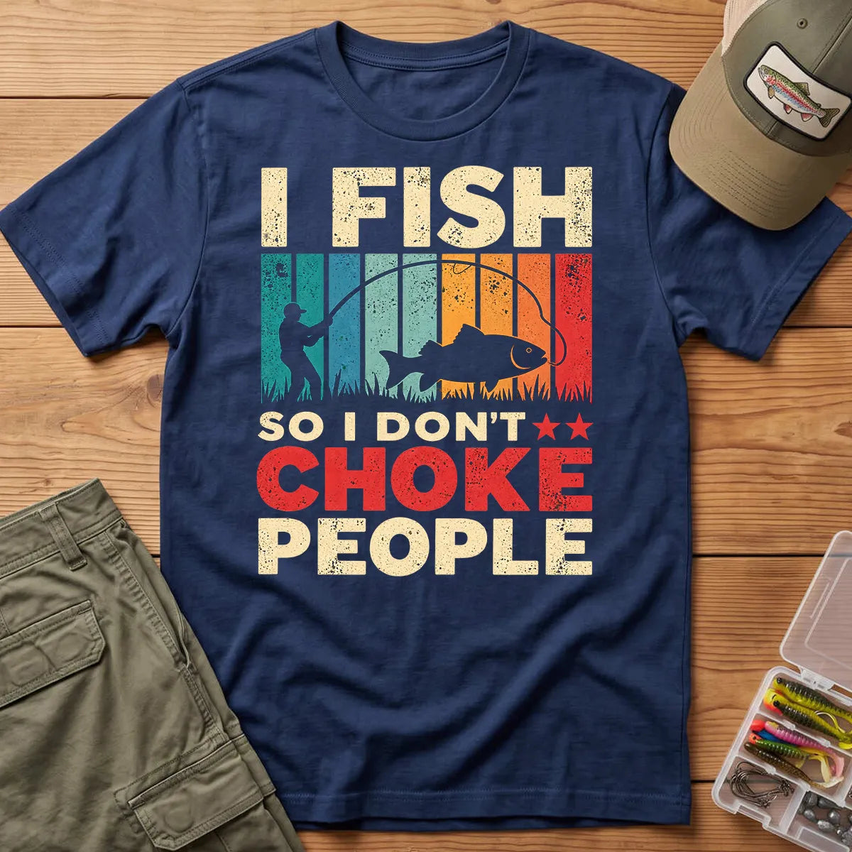 I Fish So I Stay Calm T-Shirt in Navy
