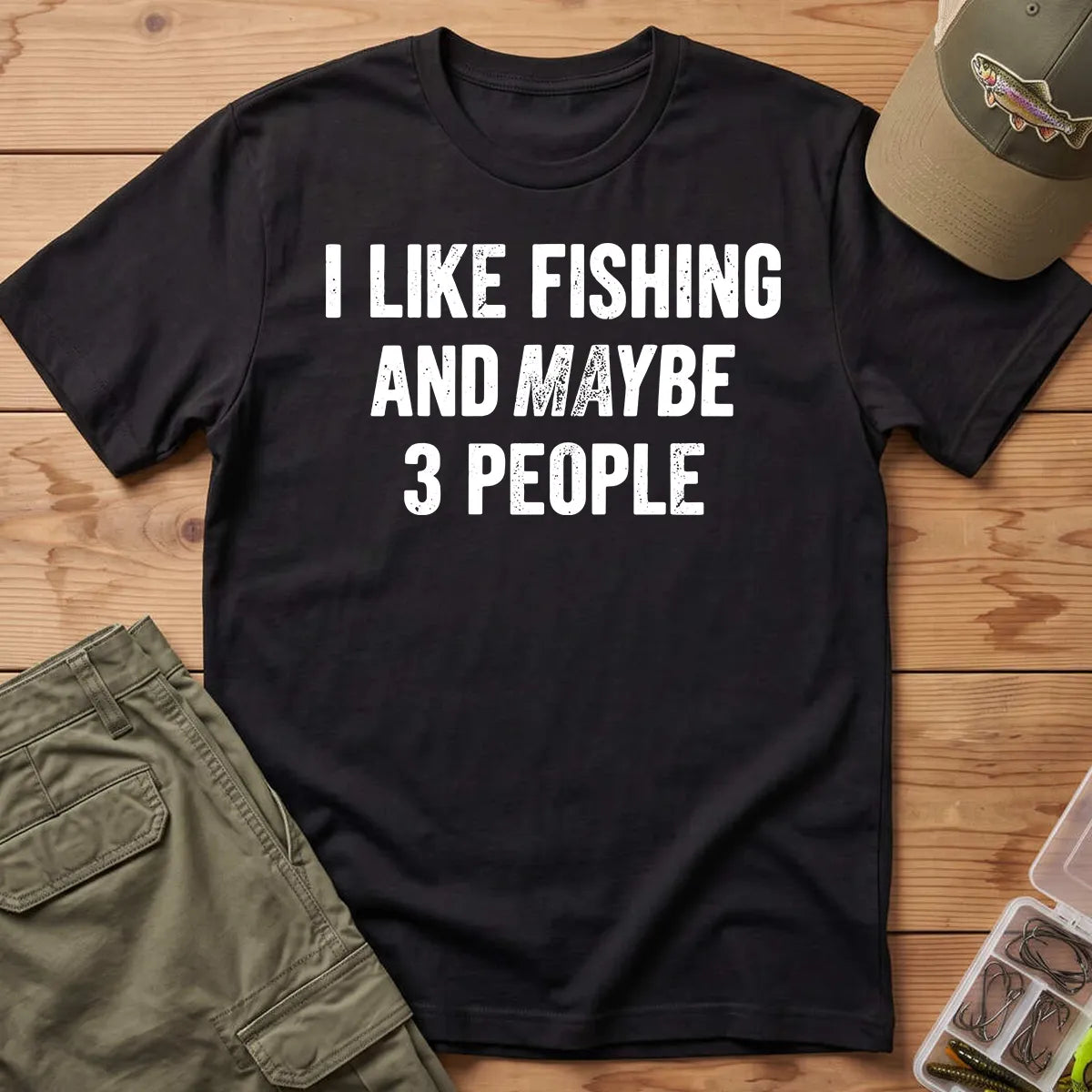 I Like Fishing and Maybe 3 People T-Shirt in Black