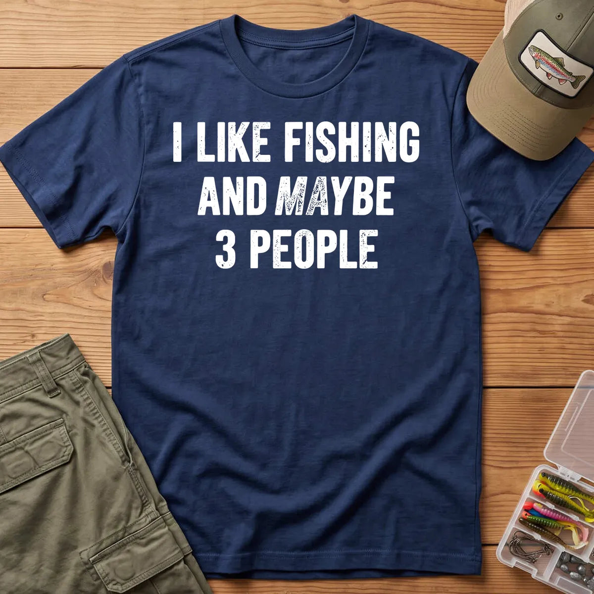 I Like Fishing and Maybe 3 People T-Shirt in Navy