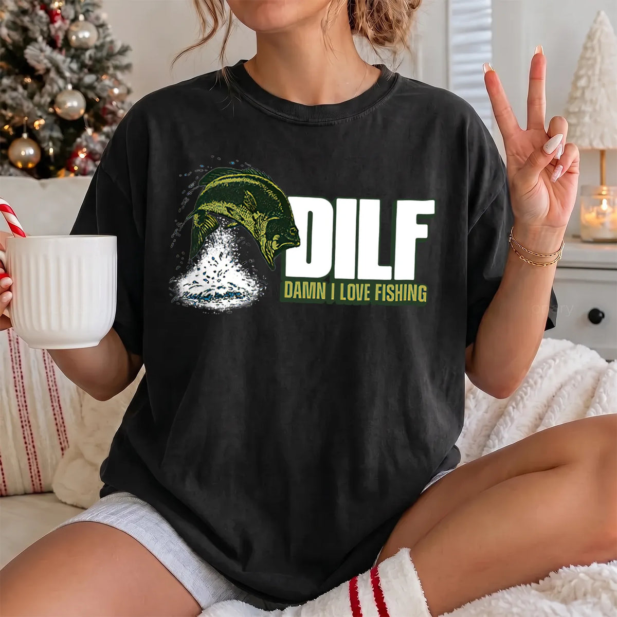 I Love Fishing Bass T-Shirt Women model in Black