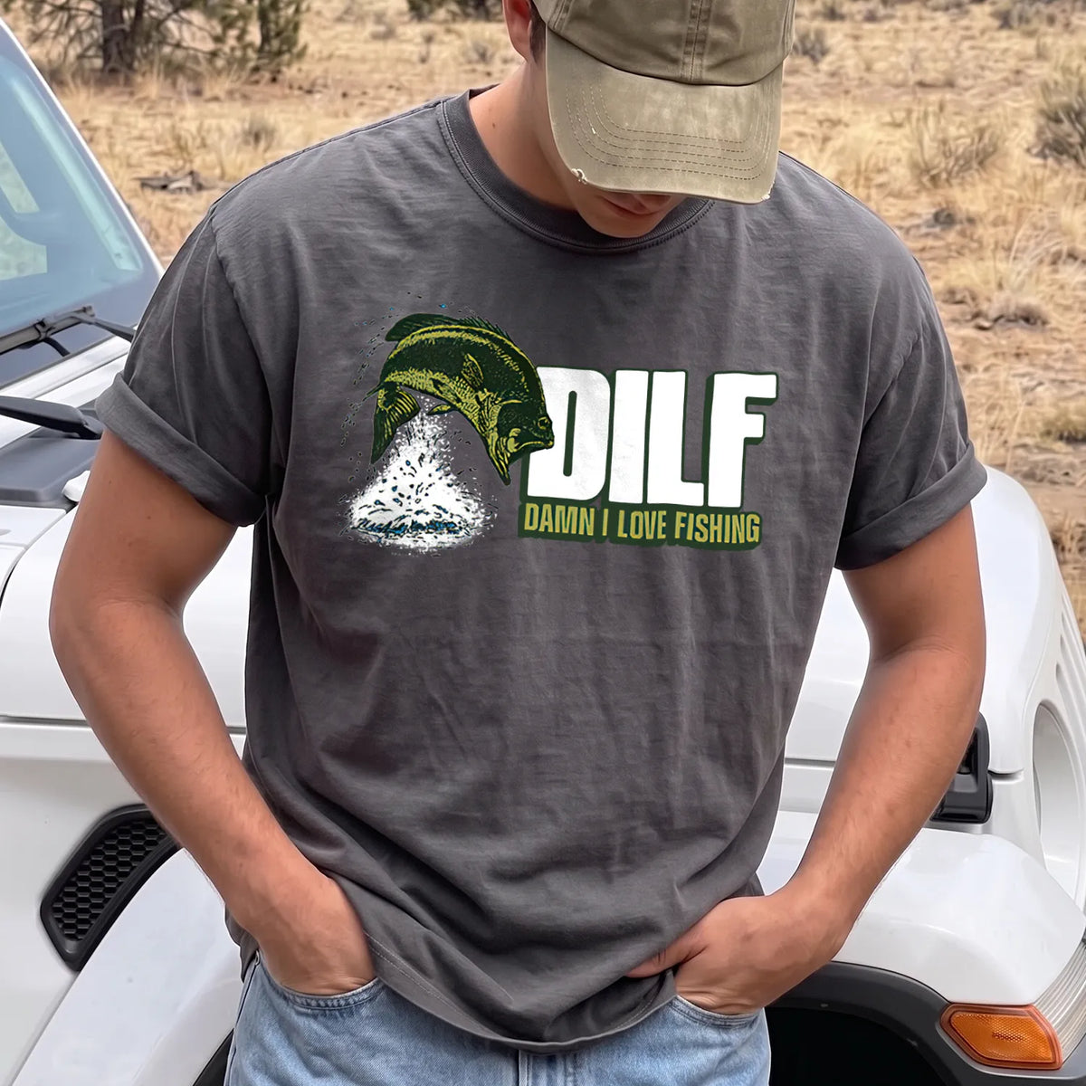I Love Fishing Bass T-Shirt Men model in Pepper