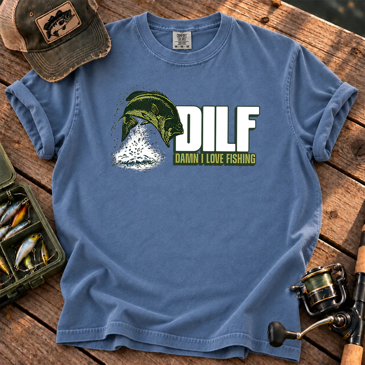 I Love Fishing Bass T-Shirt in Blue Jean