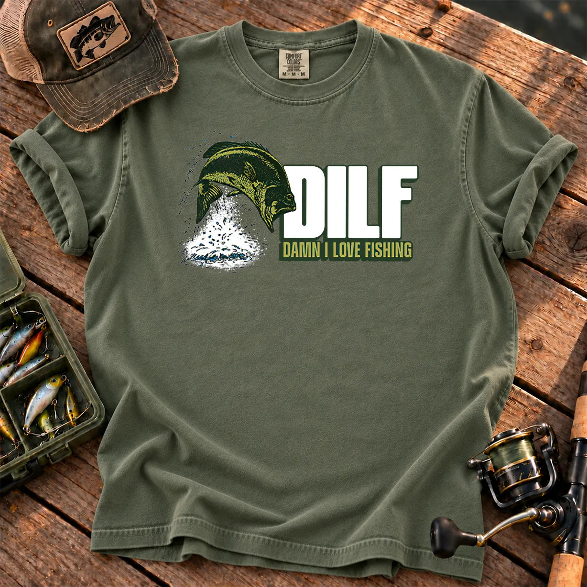 I Love Fishing Bass T-Shirt in Moss