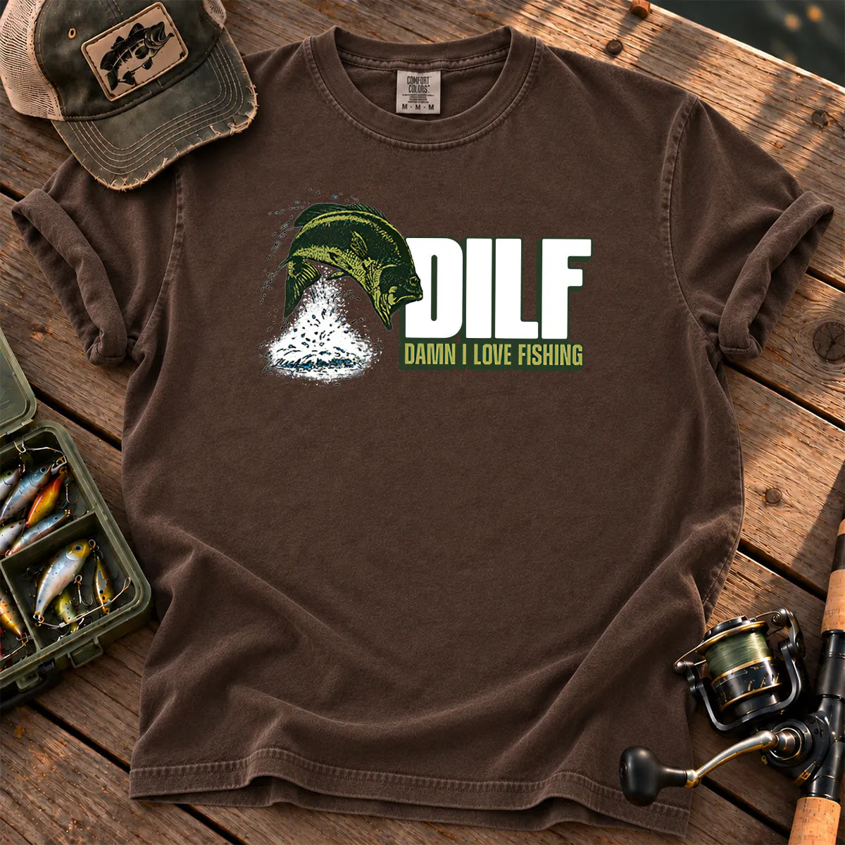 I Love Fishing Bass T-Shirt in Espresso