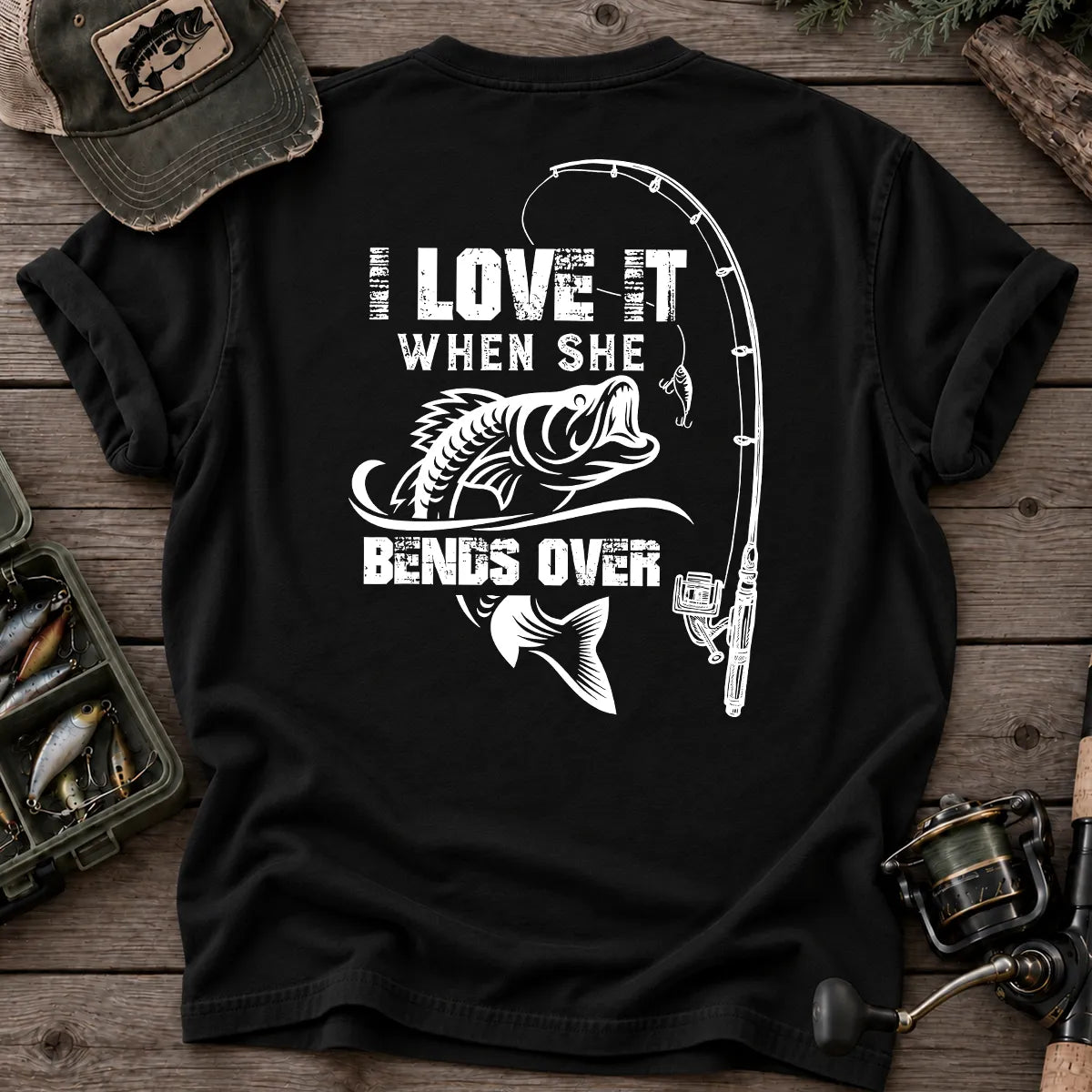 I Love It When She Bends Over Fishing T-Shirt in Black