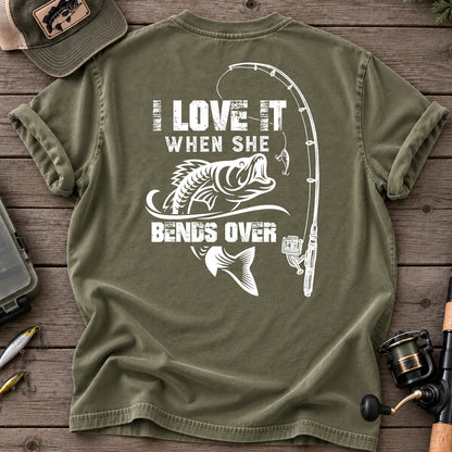 I Love It When She Bends Over Fishing T-Shirt in Moss