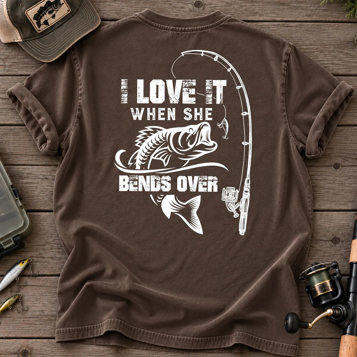 I Love It When She Bends Over Fishing T-Shirt in Espresso