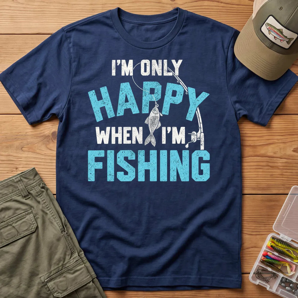 I'm Only Happy When I'm Fishing T-Shirt in Navy