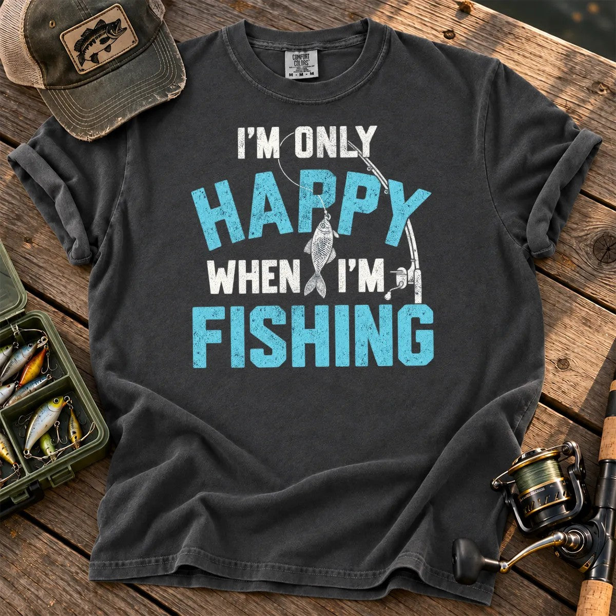 I'm Only Happy When I'm Fishing T-Shirt in Pepper