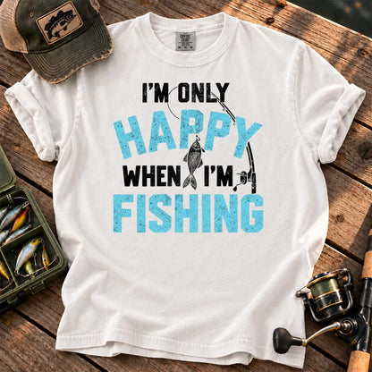 I'm Only Happy When I'm Fishing T-Shirt in White