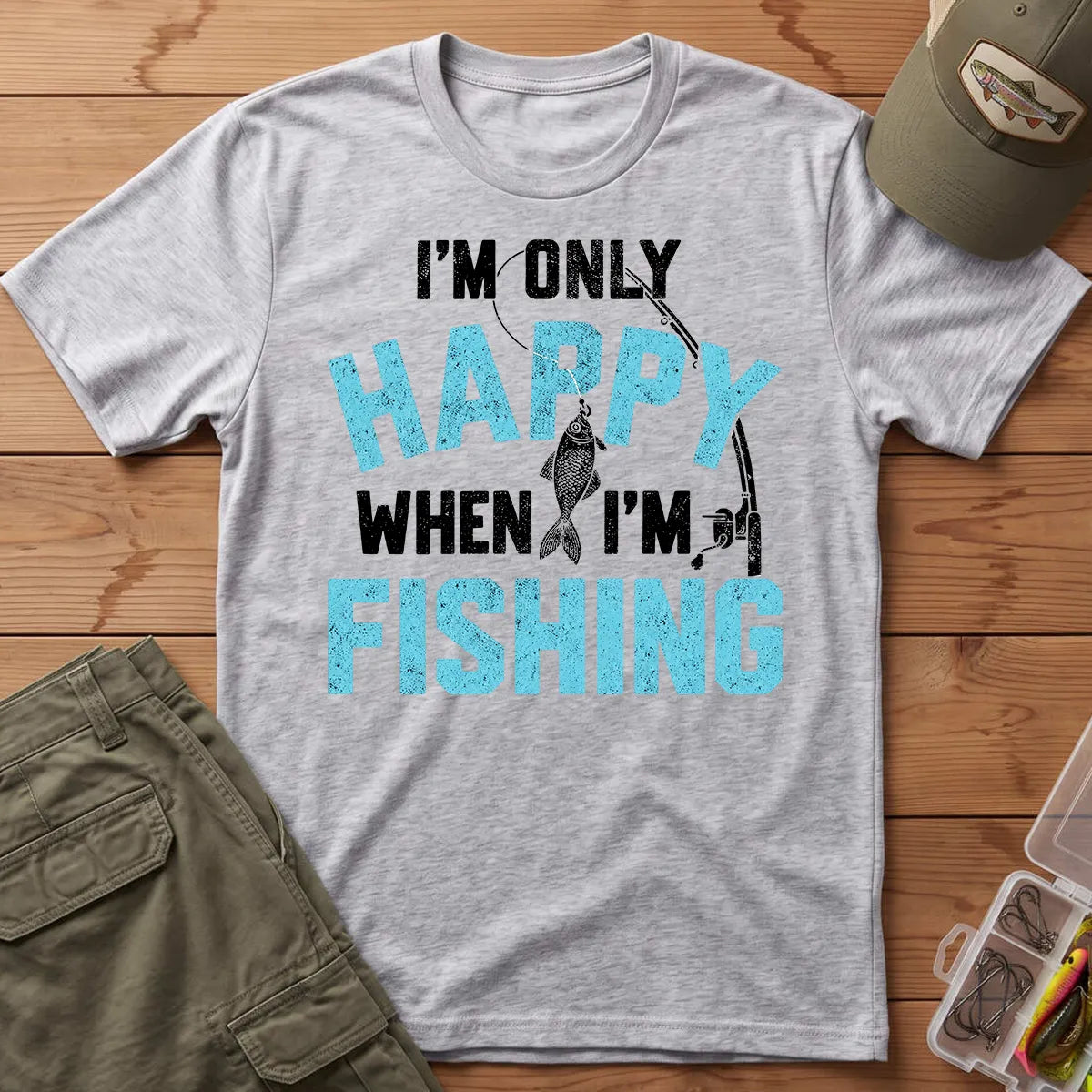 I'm Only Happy When I'm Fishing T-Shirt in Sport Grey