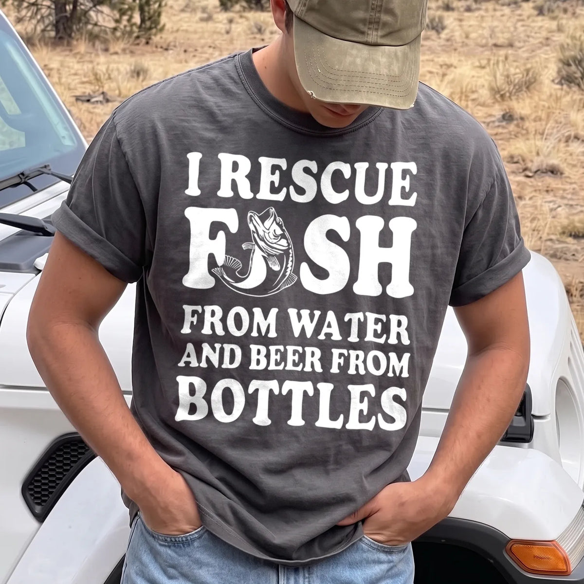 I Rescue Fish T-Shirt Men model in Pepper