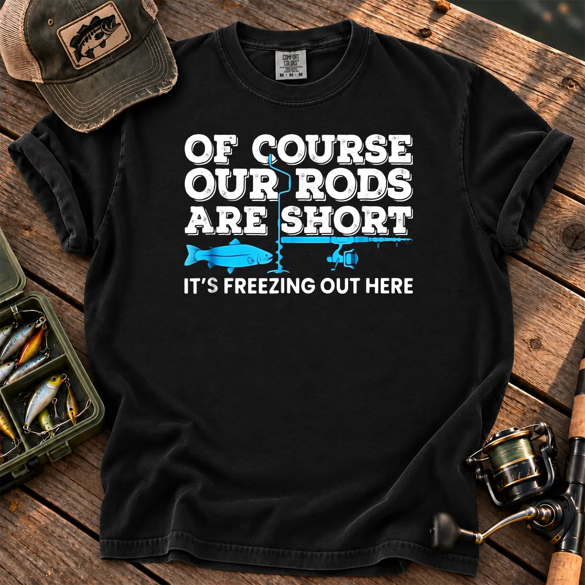 Ice Fishing Rods Are Short T-Shirt in Black