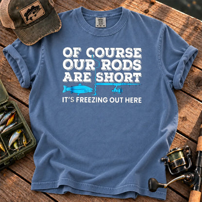 Ice Fishing Rods Are Short T-Shirt in Blue Jean