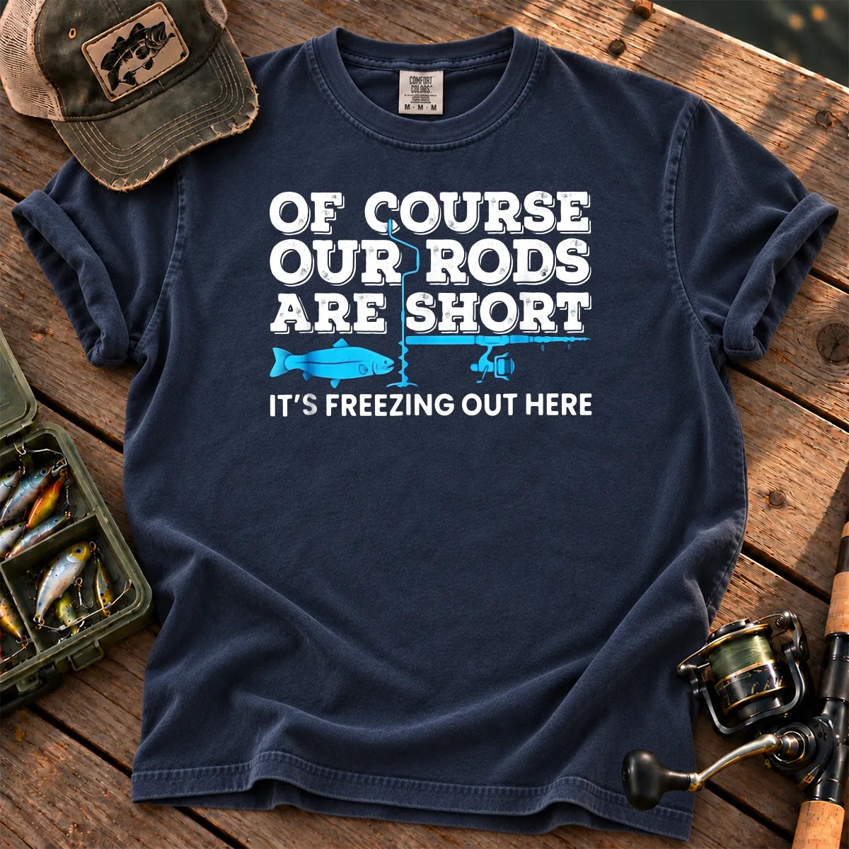 Ice Fishing Rods Are Short T-Shirt in True Navy