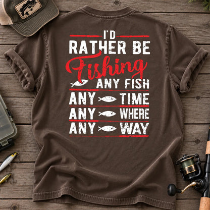 I'd Rather Be Fishing Any Fish, Any Time T-Shirt in Espresso