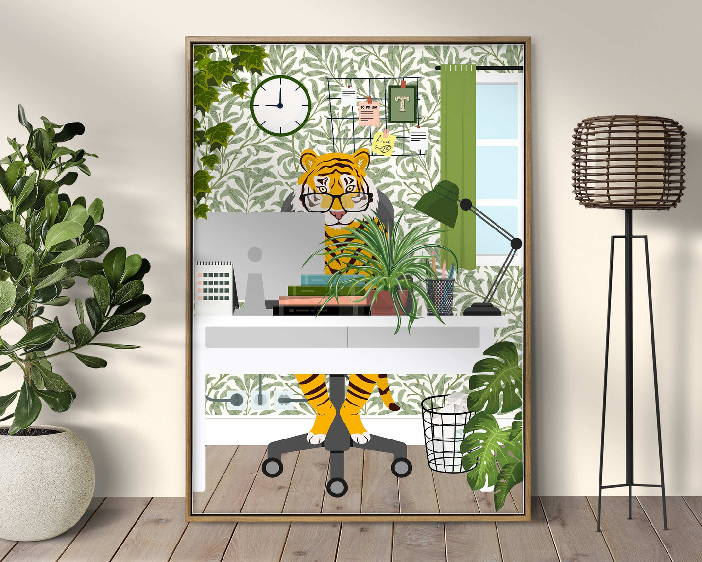 Tiger Work From Home Print, Modern Office Decor, Funny Abstract Office Wall Art, Safari Animal Print, Funny Office Prints, Gift For Friend
