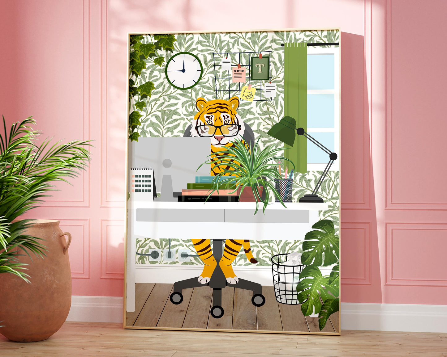 Tiger Work From Home Print, Modern Office Decor, Funny Abstract Office Wall Art, Safari Animal Print, Funny Office Prints, Gift For Friend