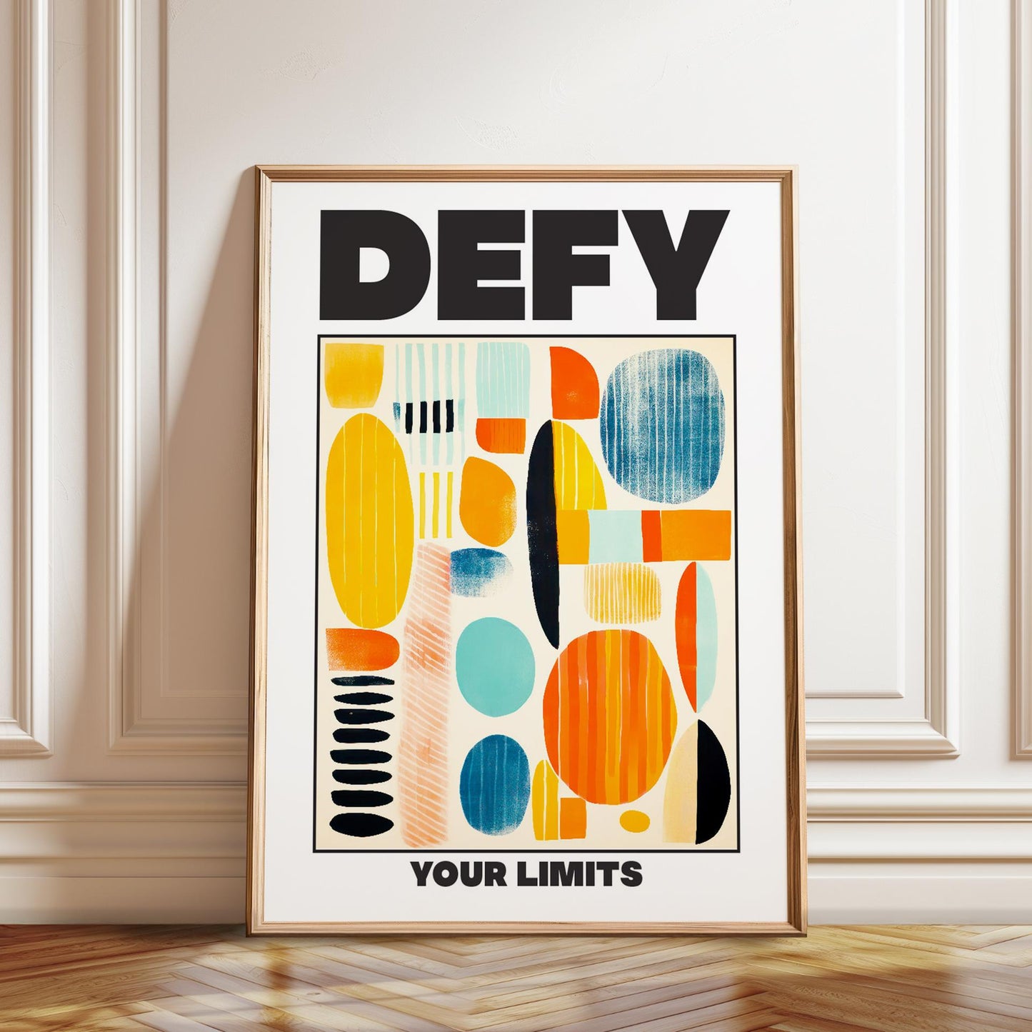Defy Your Limits" Abstract Geometric Art Poster - Bold Inspirational Wall Art - Colorful Home Office Decor – Poster, Framed and Canvas Print