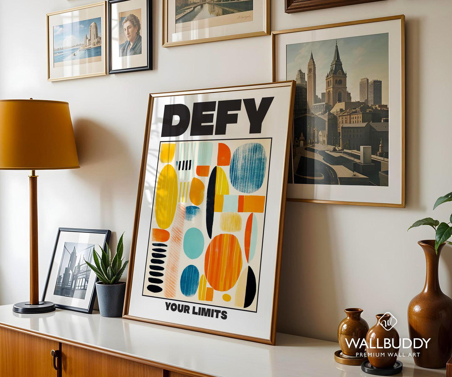 Defy Your Limits" Abstract Geometric Art Poster - Bold Inspirational Wall Art - Colorful Home Office Decor – Poster, Framed and Canvas Print