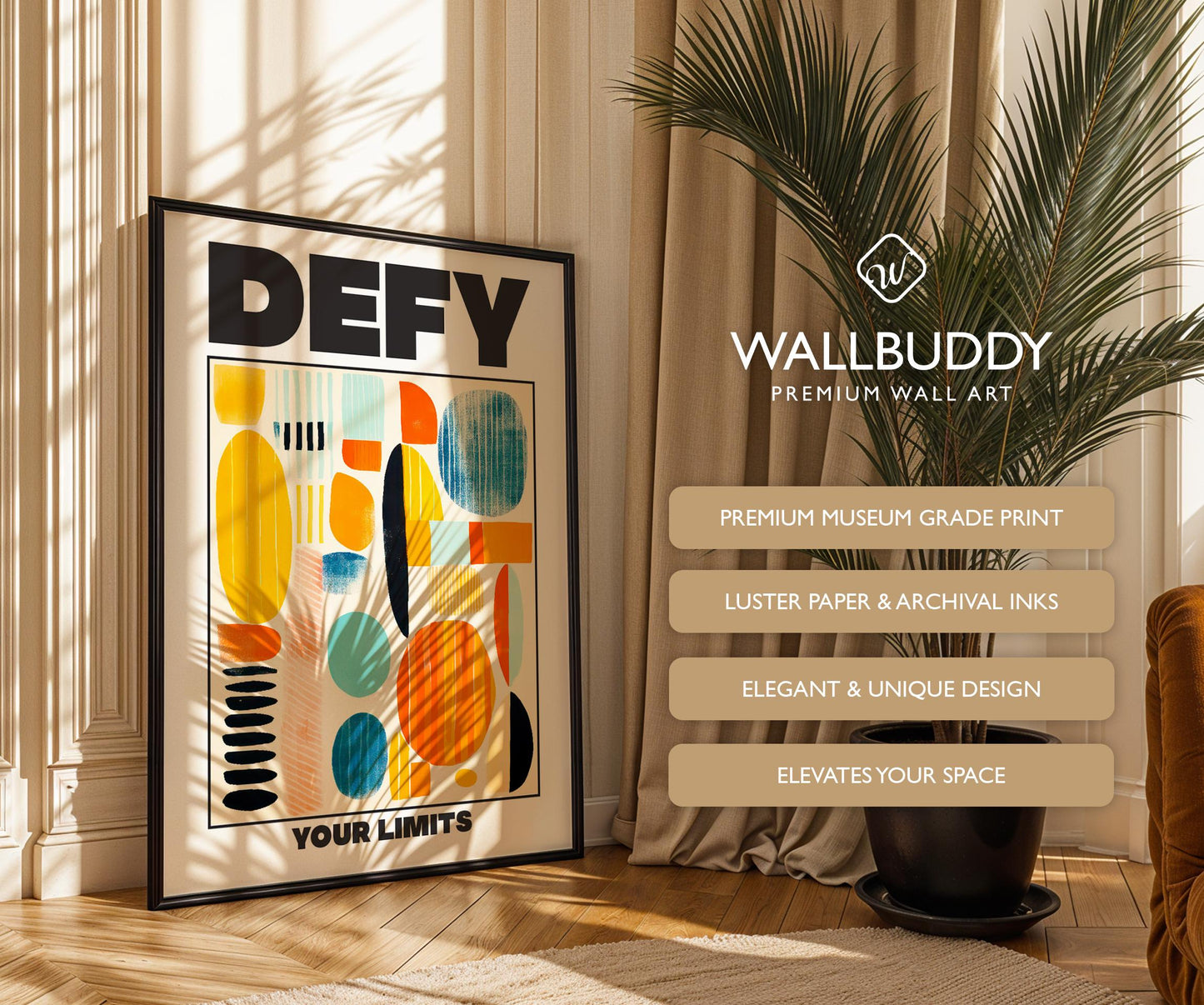 Defy Your Limits" Abstract Geometric Art Poster - Bold Inspirational Wall Art - Colorful Home Office Decor – Poster, Framed and Canvas Print