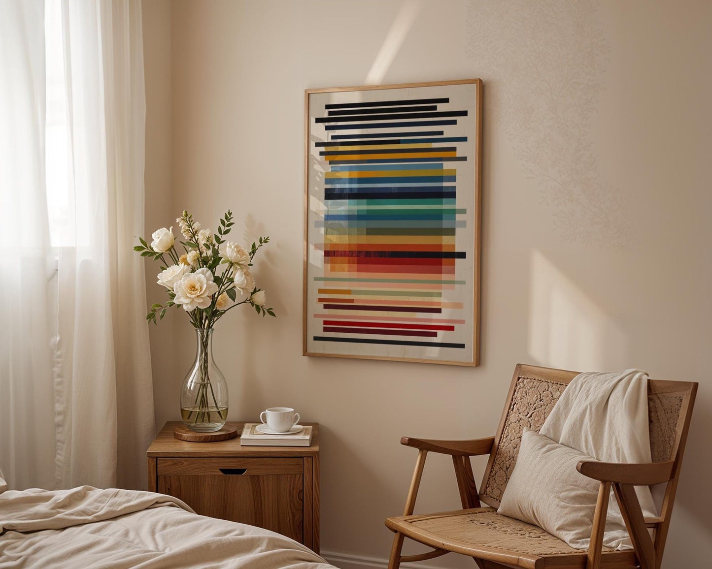 Modern Geometric Abstract Wall Art – Colorful Horizontal Stripes Print, Mid-Century Minimalist Poster for Contemporary Home Decor
