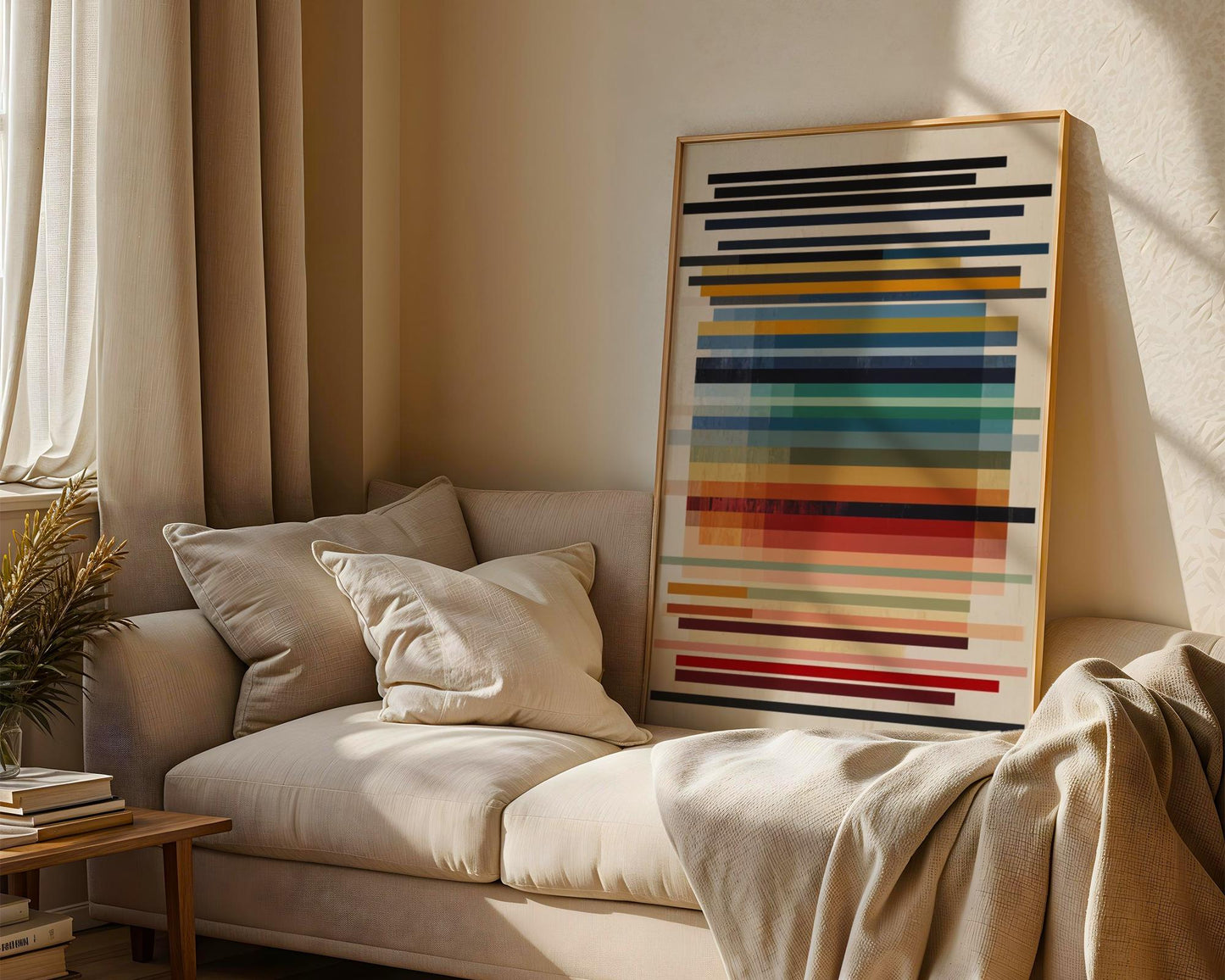 Modern Geometric Abstract Wall Art – Colorful Horizontal Stripes Print, Mid-Century Minimalist Poster for Contemporary Home Decor