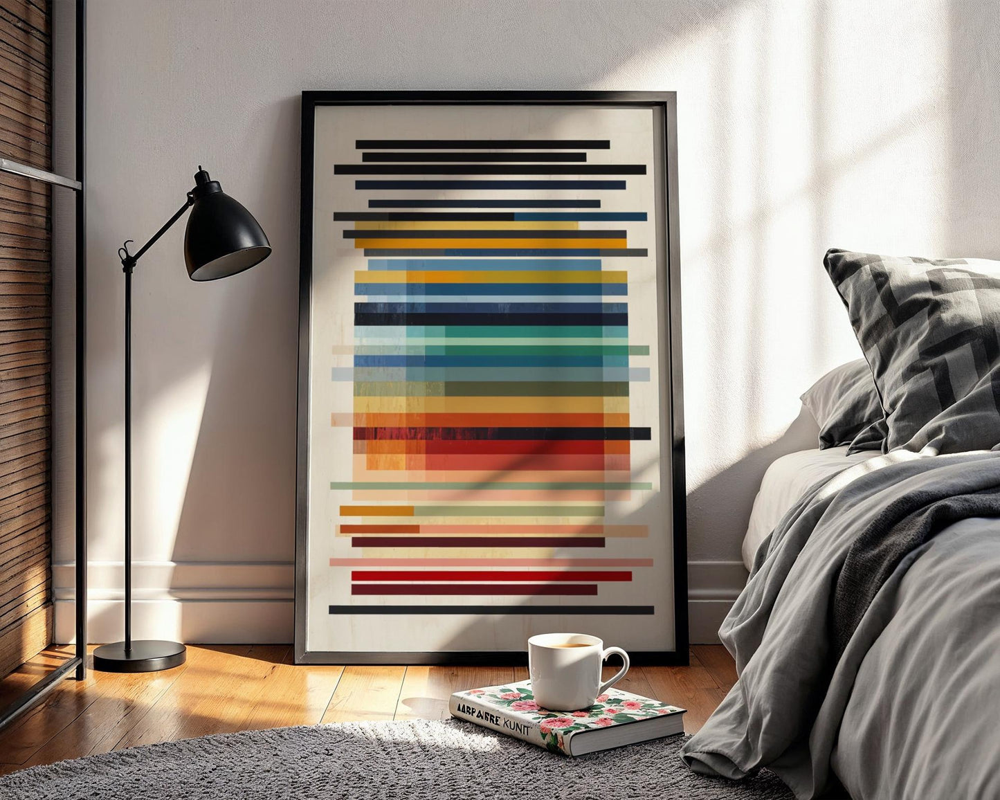 Modern Geometric Abstract Wall Art – Colorful Horizontal Stripes Print, Mid-Century Minimalist Poster for Contemporary Home Decor
