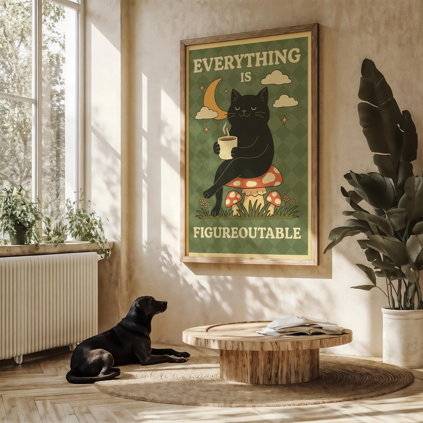 Everything is Figureoutable Motivation Poster, Cat Print Home Office, Mental Health Print, Quote Poster, Cat Coffee Poster, cat mom gift