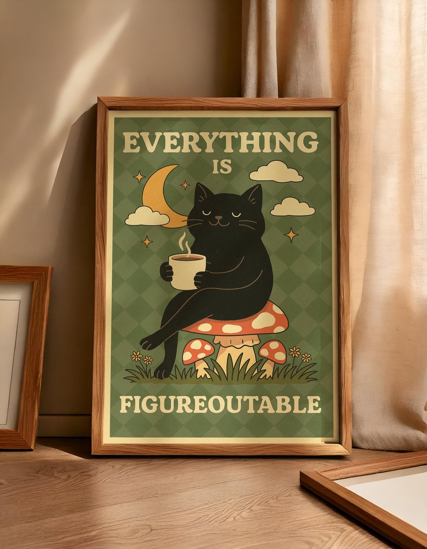 Everything is Figureoutable Motivation Poster, Cat Print Home Office, Mental Health Print, Quote Poster, Cat Coffee Poster, cat mom gift